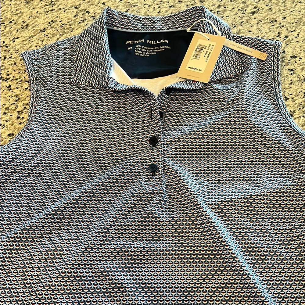 Peter Millar Navy & White Polo Shirt Buttoned Collar
